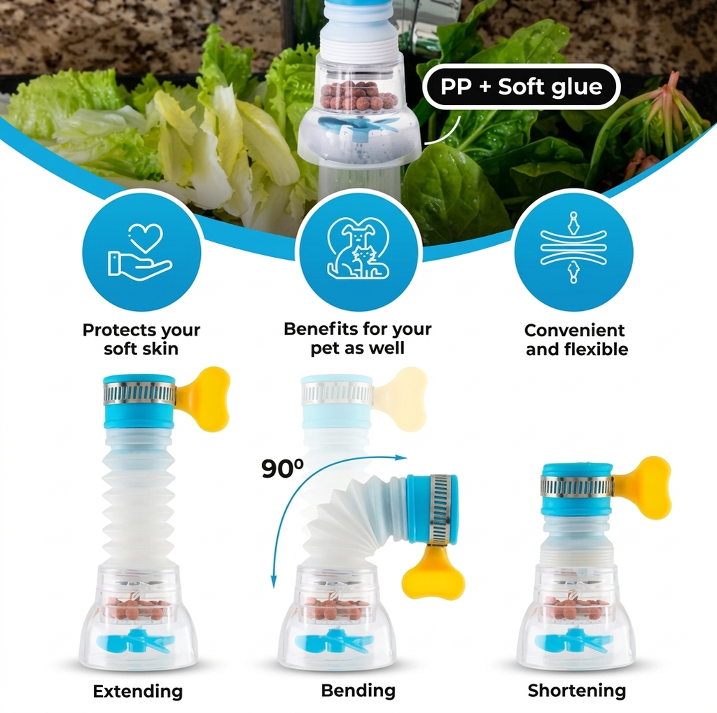 “Universal 360° Flexible Faucet Filter & Splash-Proof Extender – 3-Layer Purifier Nozzle (2 Pack)”
