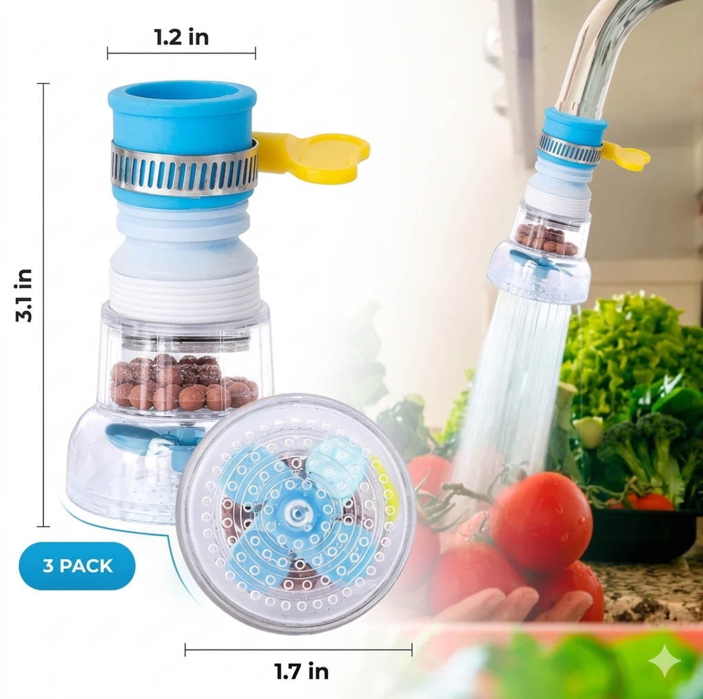 “Universal 360° Flexible Faucet Filter & Splash-Proof Extender – 3-Layer Purifier Nozzle (2 Pack)”