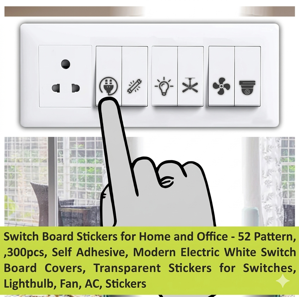 Transparent Switch ID Stickers for Switch Boards, 46 Designs, Pack of 300 Pieces (Transparent)