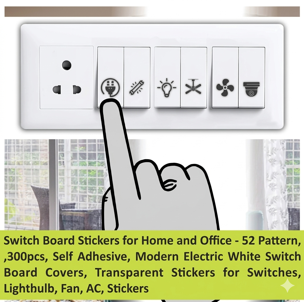 Transparent Switch ID Stickers for Switch Boards, 46 Designs, Pack of 300 Pieces (Transparent)