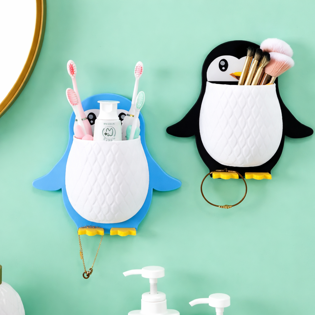Self-Adhesive Penguin Storage Box for Makeup Brushes, Stationery, and Accessories"