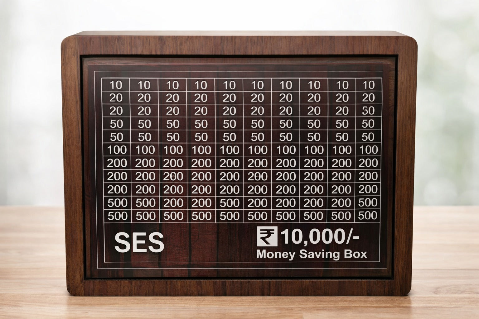 Cash Vault Wooden Savings Bank – Reusable 10K Money Challenge Tracker