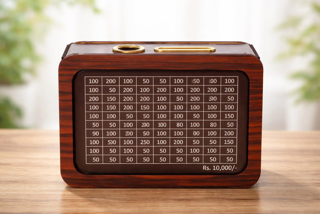 Cash Vault Wooden Savings Bank – Reusable 10K Money Challenge Tracker