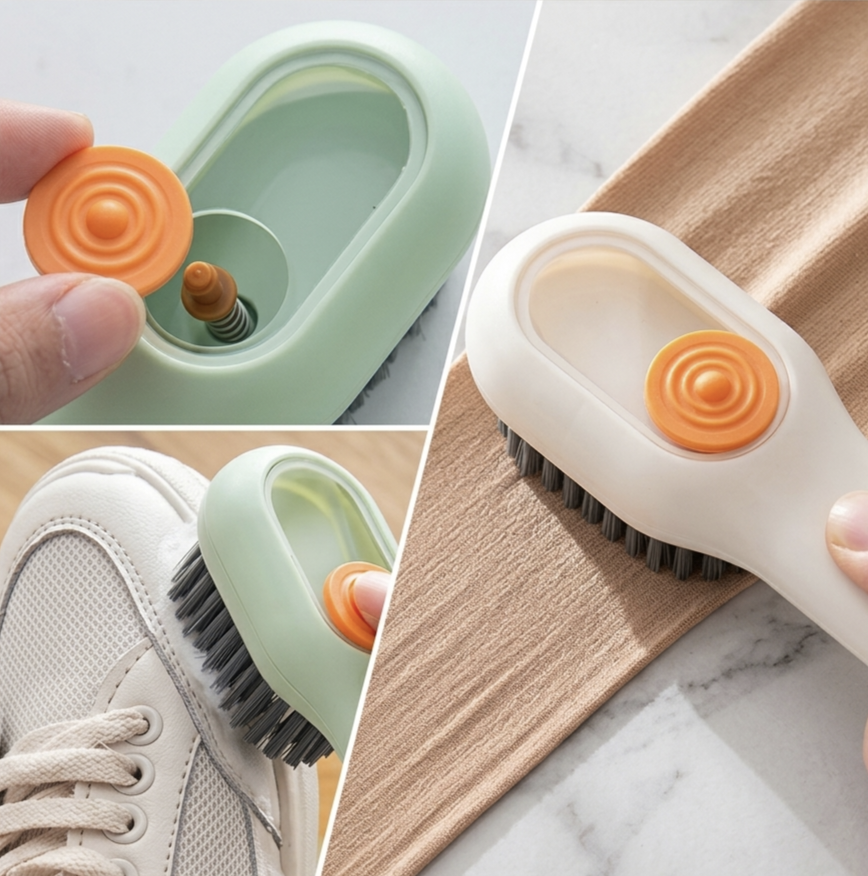 Liquid Dispensing Soft Fur Cleaning Brush for Shoes & Clothes