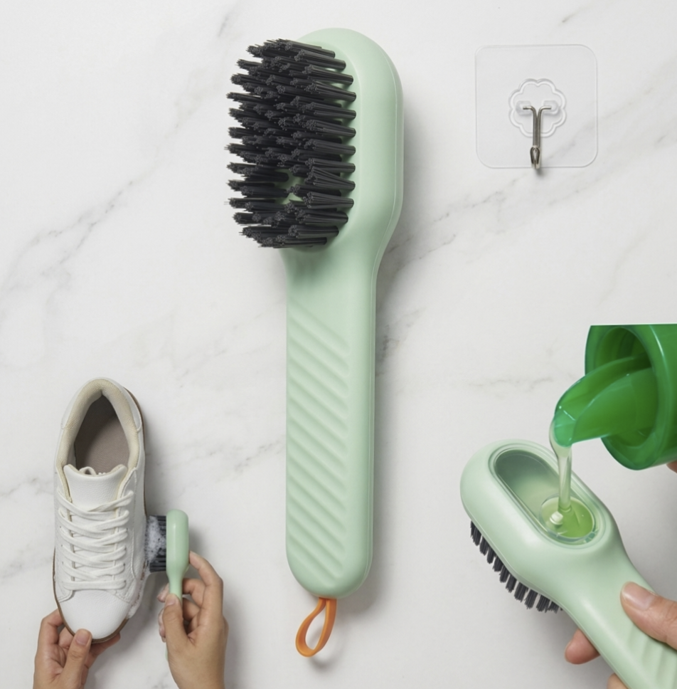 Liquid Dispensing Soft Fur Cleaning Brush for Shoes & Clothes