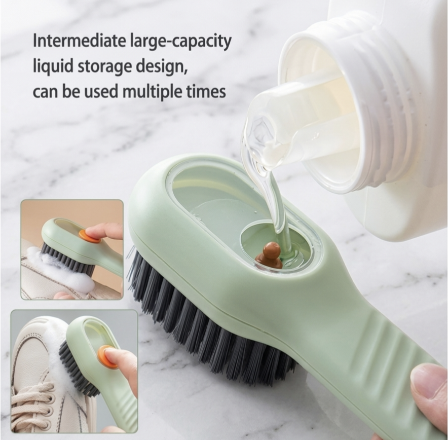 Liquid Dispensing Soft Fur Cleaning Brush for Shoes & Clothes