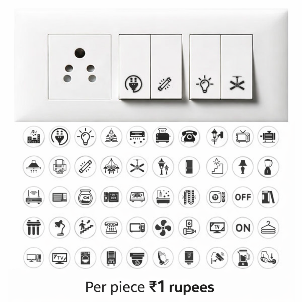 Transparent Switch ID Stickers for Switch Boards, 46 Designs, Pack of 300 Pieces (Transparent)