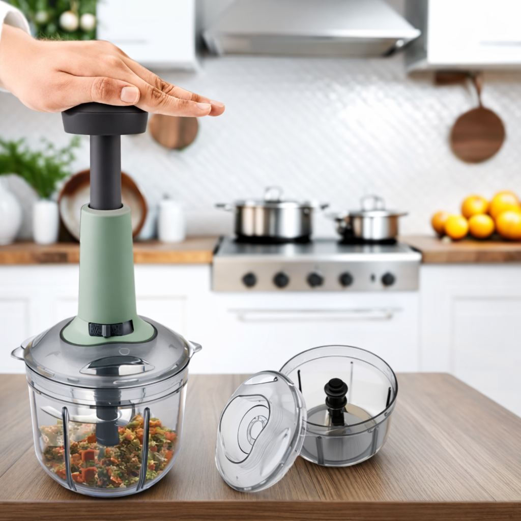 Manual Food Chopper 650ml – 3 Blade Quick Cutter