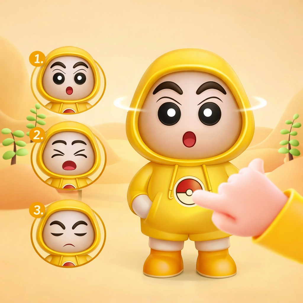 Face Changing Keychain with 3 Expressions 3D Cartoon