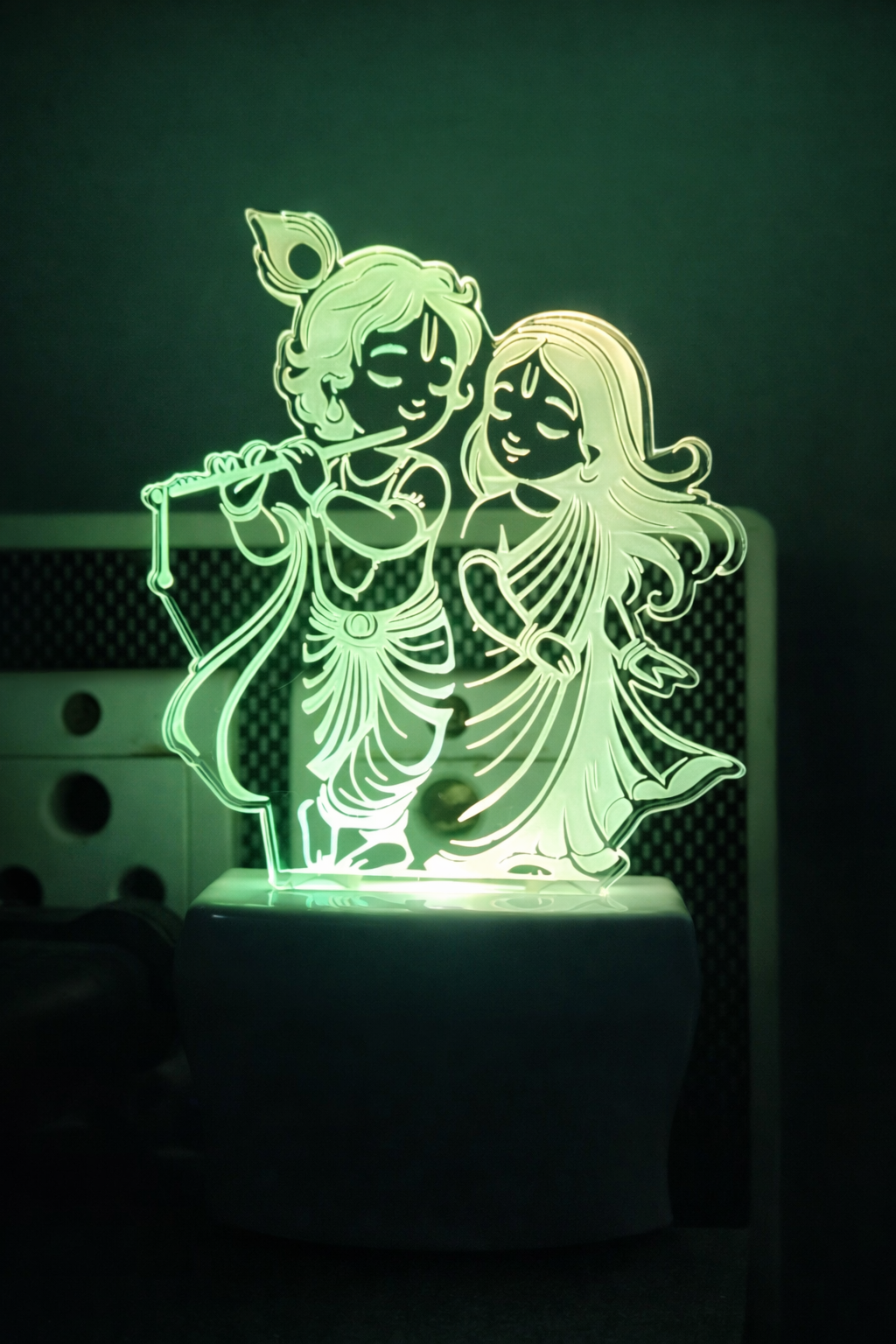 Radha Krishna LED Acrylic Night Lamp  | 3D Laser Engraved Couple Design  | Plug-in Decorative Night Light for Bedroom & Gift