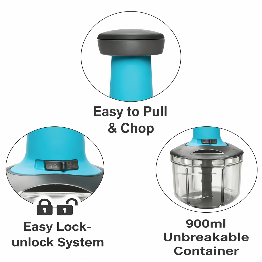 Manual Food Chopper 650ml – 3 Blade Quick Cutter