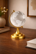Elegant Crystal World Globe with Gold Stand – Modern Desk & Home Decor Accent