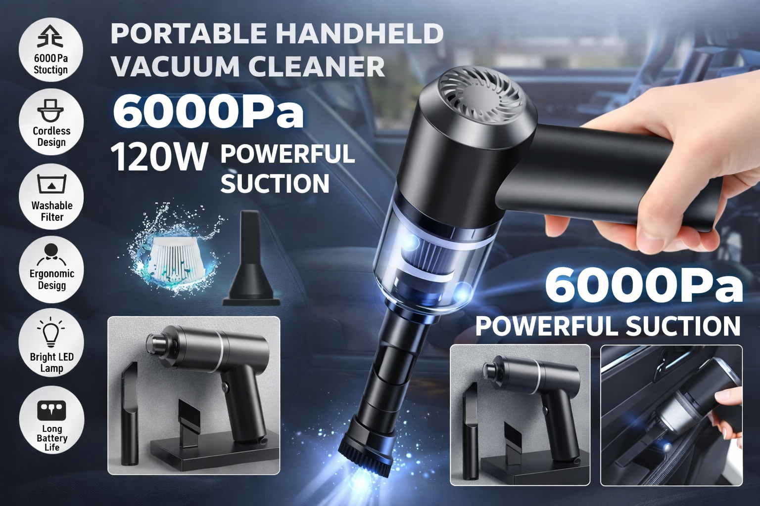 Mini Portable Car Vacuum

Cleaner - Powerful Handheld Cleaner