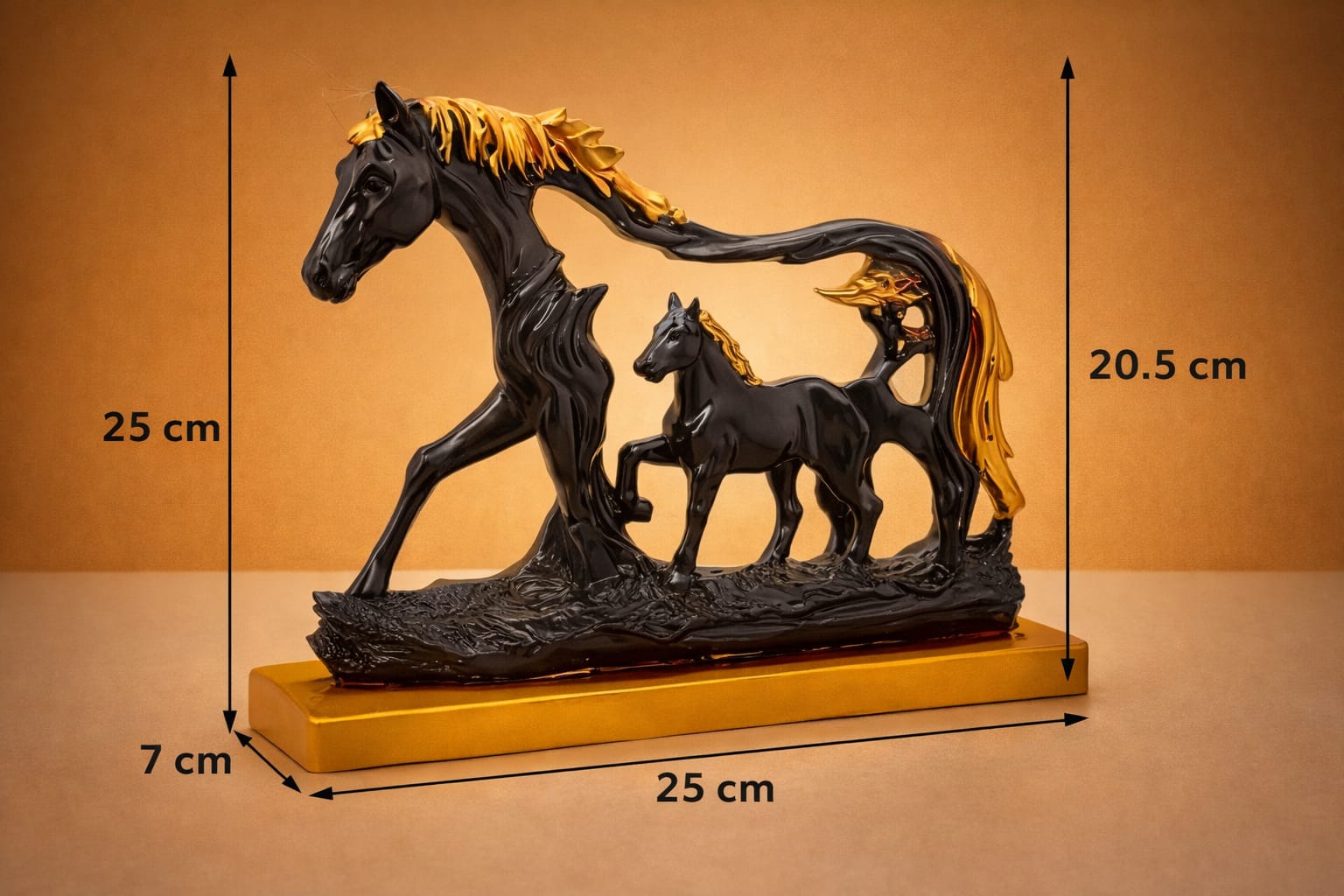 Regal Horse and Foal Statue: Elegant Black & Gold Resin Showpiece for Home & Office Decor